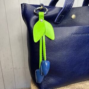 Leather Dark Blue Tulip Purse Charm Genuine Leather Tulip Flower Bag Charm